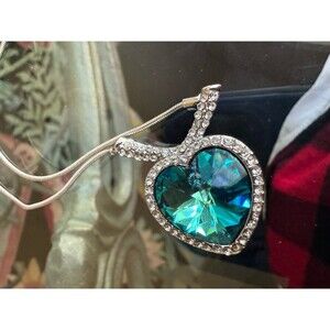 Christian Lacroix CL Crown Logo Teal Blue Green Crystal Heart Pendant (broken )